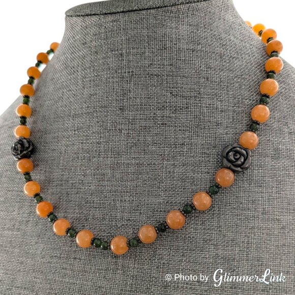 Vintage Sterling Silver Necklace Carnelian Quartz & Jade Beads 19" - Picture 4 of 14